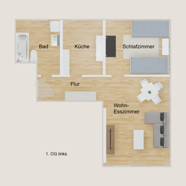Grundriss Wohnung 1.OG links – Ansicht 1